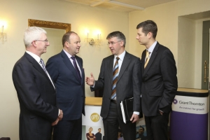 Pictured at Shannon Chamber's Budget 2015 breakfast briefing (from left): Niall O'Dwyer, Grant Thornton; Andy O'Neill, Choice Hotel Group; Eamonn Murphy, Grant Thornton and Ivan Tuohy, Clarion Hotel, Limerick. Photo: Eamon Ward.