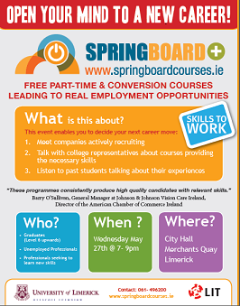 More than 400 Limerick people to secure well-paid, cutting edge jobs, from Mechatronics to 3-D Printing, via the HEA’s Springboard+ programme of free part-time and conversion courses