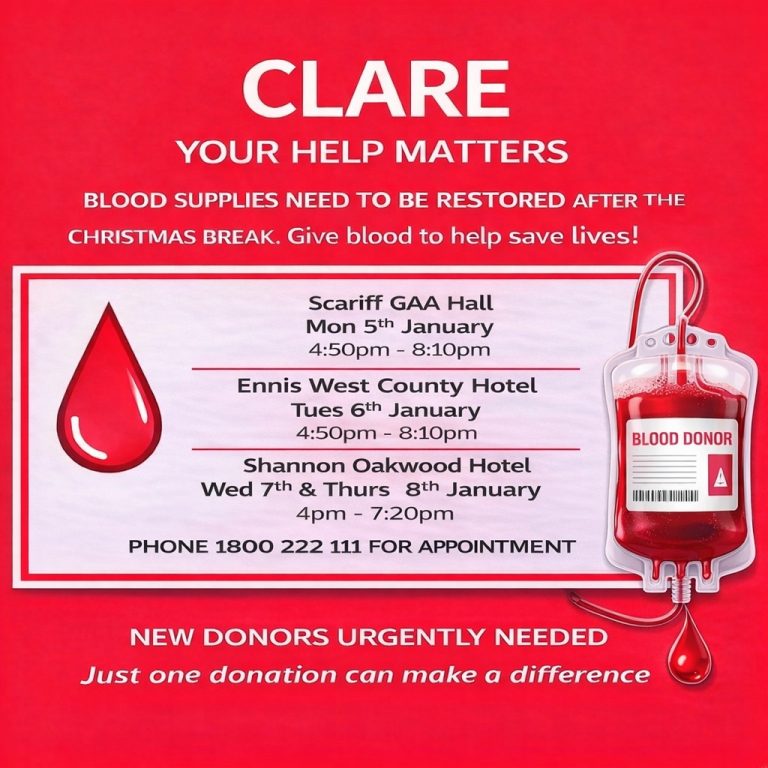 Shannon blood donors needed –  Donations drop over Christmas period